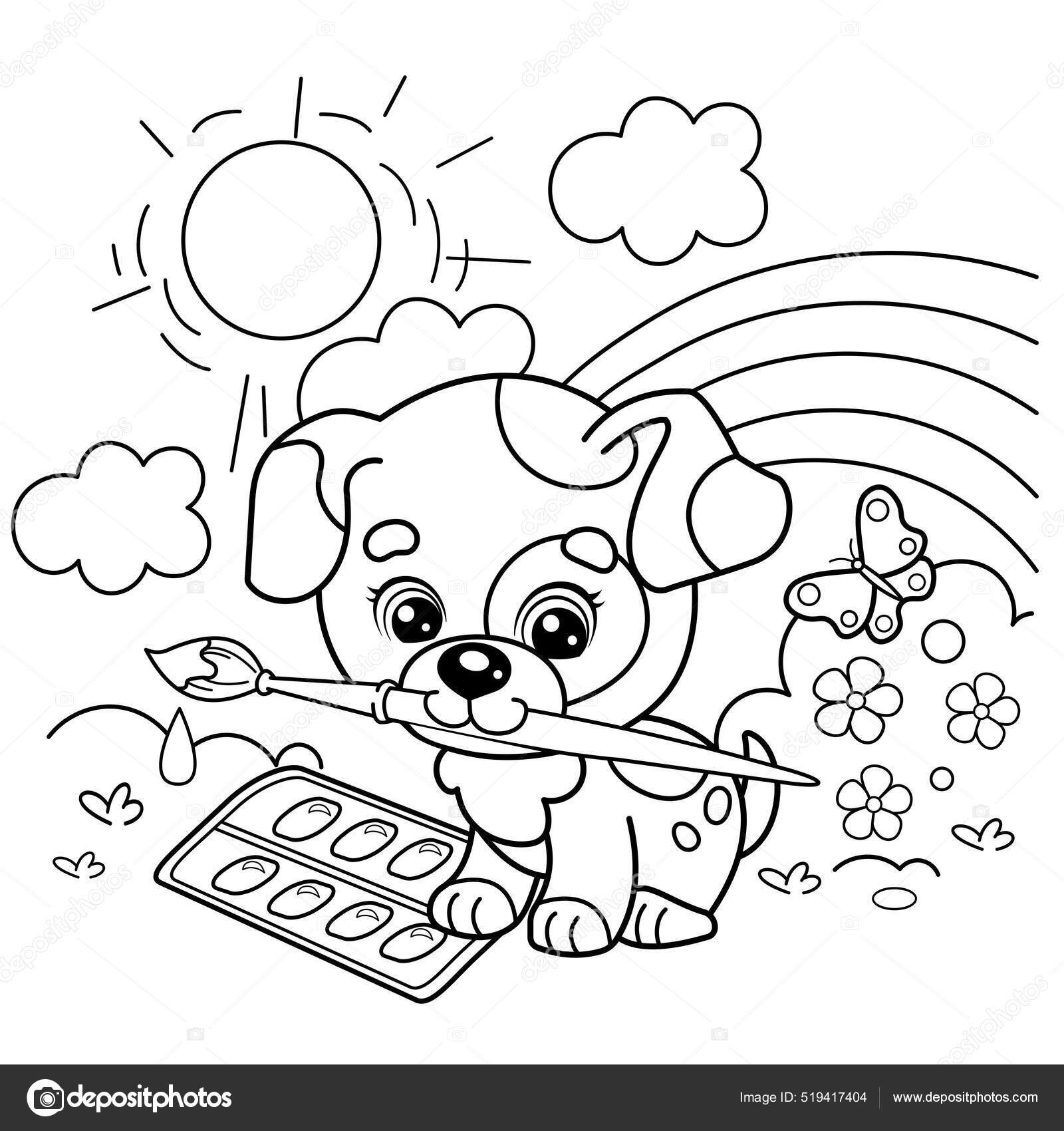 Desenho Desenho Desenhos Animados Com Pincel Tintas Artista Cachorros Giro  imagem vetorial de Oleon17© 519417404